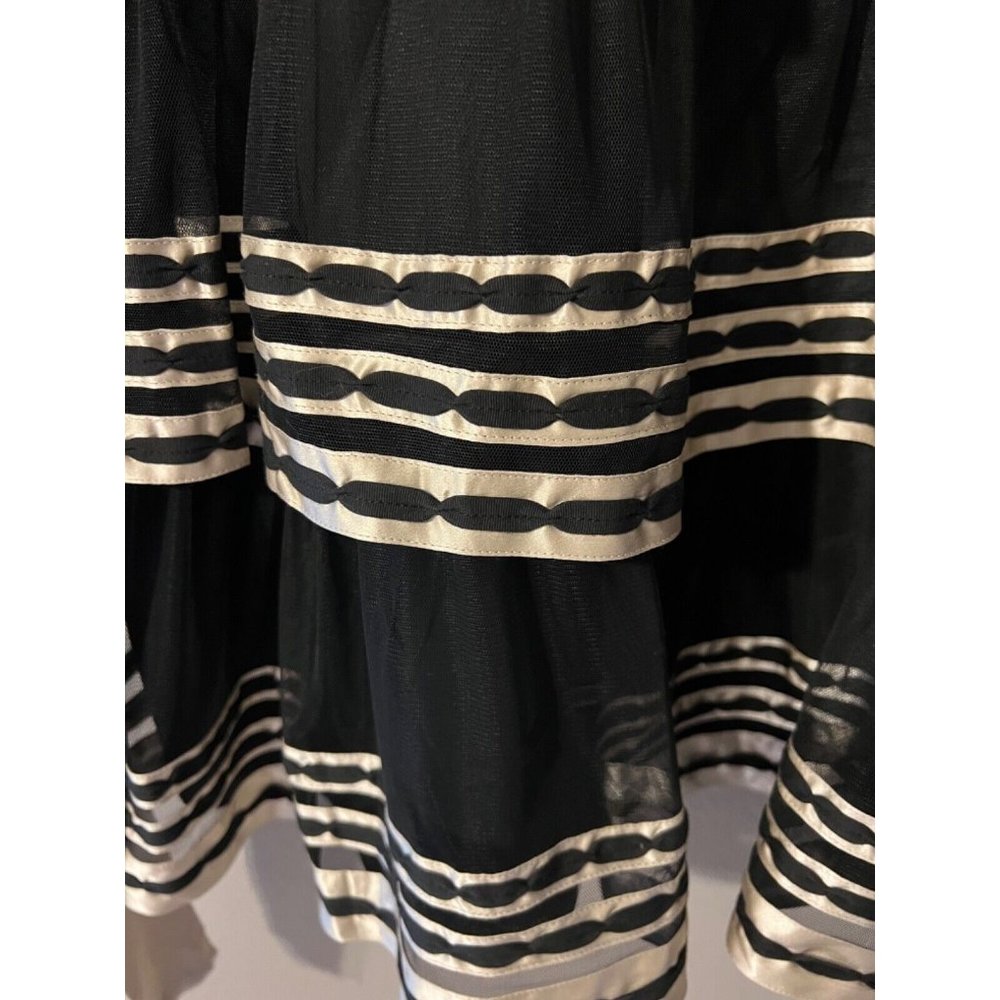 BCBGMAXAZRIA Dress 10 Black Gold Silk Trim Tiered Net Party Wedding Cruise - Picture 6 of 7